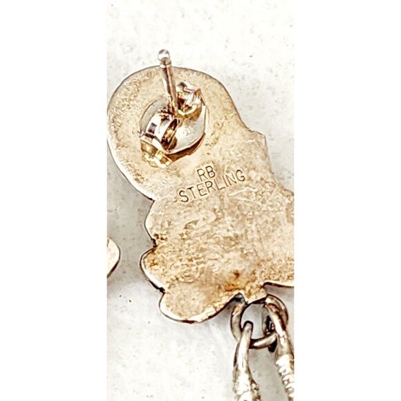 Vintage Sterling Silver RB Richard Begay Navajo Turquoise 925 Dangle Earrings - Picture 5 of 7